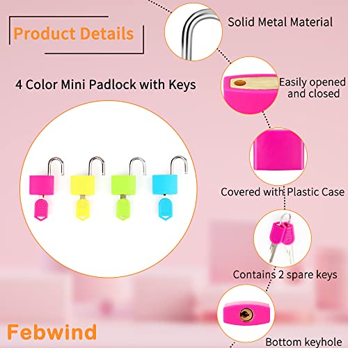 Febwind 4 Pcs Suitcase Locks With Copper Keys Protect Your Belongings With Set Of 4 Mini Padlocks Multicolor Durable Locks For Suitcases Backpacks Boxes Cabinet And Laptop Bags - Image 3