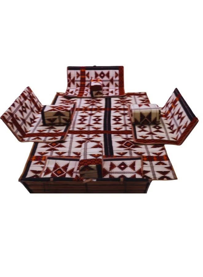 كادي ون مجموعة جلوس أرضية تراثية مكونة من 9 قطع مناسبة للسفر والرحلات البرية والحديقة , طقم فرشة تخييم ارضية مع اربع مراكى و 4 كراسي وبساط من القماش عالي الجودة يكفي ل 8 أشخاص - Image 2