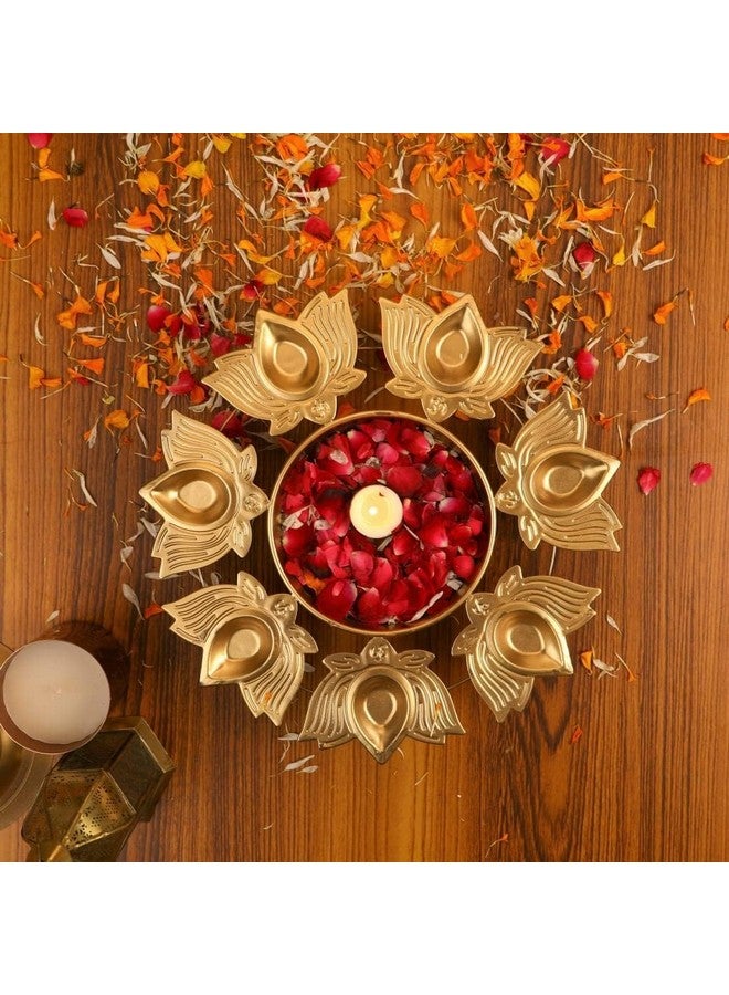 Klassic Unique and Antique 7 Lotus Diya Shape Urli Bowl | Metal, Perfect for Home Decor and a Unique Gift for Diwali, Housewarming, and Festive Celebrations (Golden, Pack of 1) - Image 3