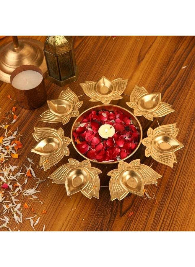 Klassic Unique and Antique 7 Lotus Diya Shape Urli Bowl | Metal, Perfect for Home Decor and a Unique Gift for Diwali, Housewarming, and Festive Celebrations (Golden, Pack of 1) - Image 2