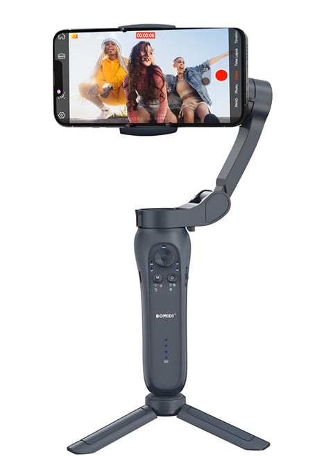 BOMIDI HG01 Handheld Mobile Phone Stabilizer,3 Axis Stabilization,Lightweight Design, Adjustable Settings,App Control and AI Gesture Operation - Black