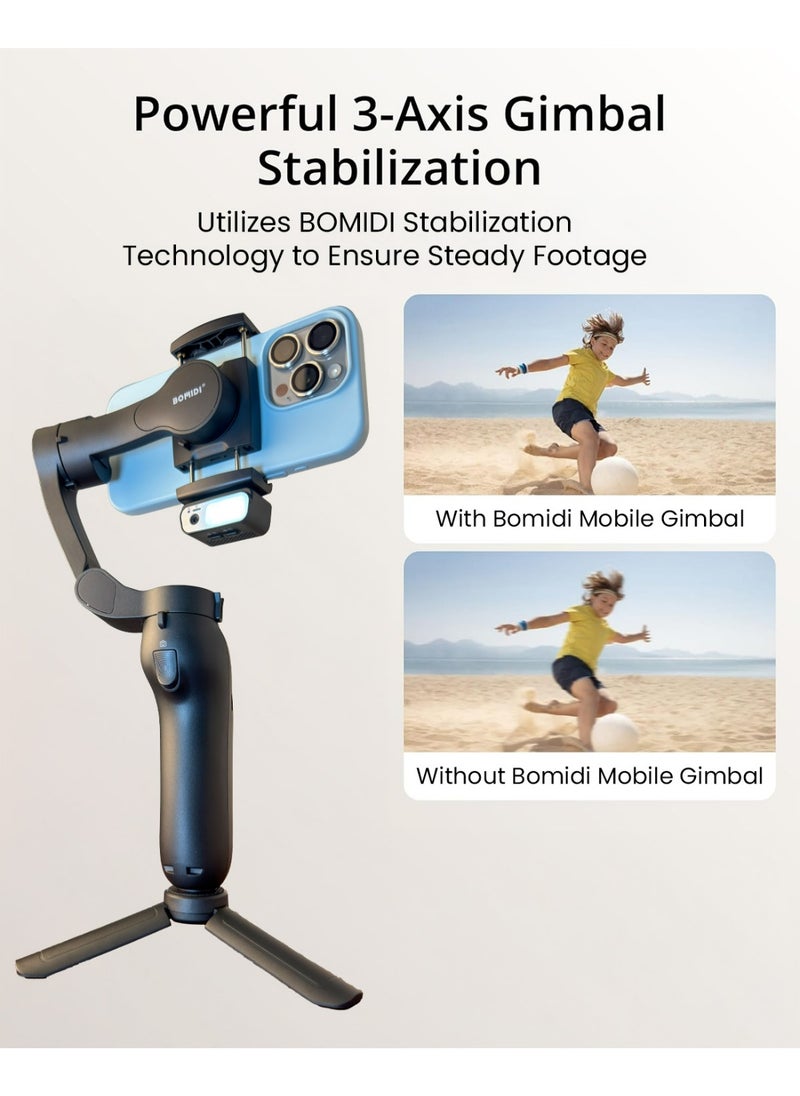 BOMIDI Smartphone Gimbal Stabilizer, 3-Axis Phone Gimbal, Android and iPhone Gimbal, Lightweight Design, Vlogging Stabilizer, Ideal for Vlogging, YouTube, TikTok and Vlog Live for Android and iOS  - Image 4