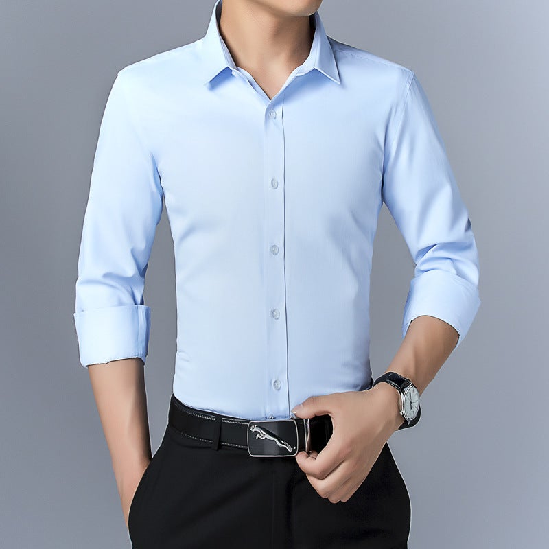 Mens Long-Sleeved Shirts, Mens Long-Sleeved Slim Mens Shirts, Korean Style Youth Solid Color Shirts, Mens Wholesale Cardigans, Autumn and Winter Wine red - Image 3