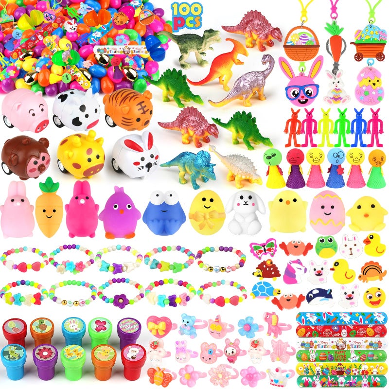 LEASEN 6 Golden Eggs 100 Pack Prefilled Easter Eggs with Novelty Toys Inside 100 Plastic Easter Eggs Fillers with Toys Prefilled Easter Egg Party Favors Easter Basket Stuffers - Image 2