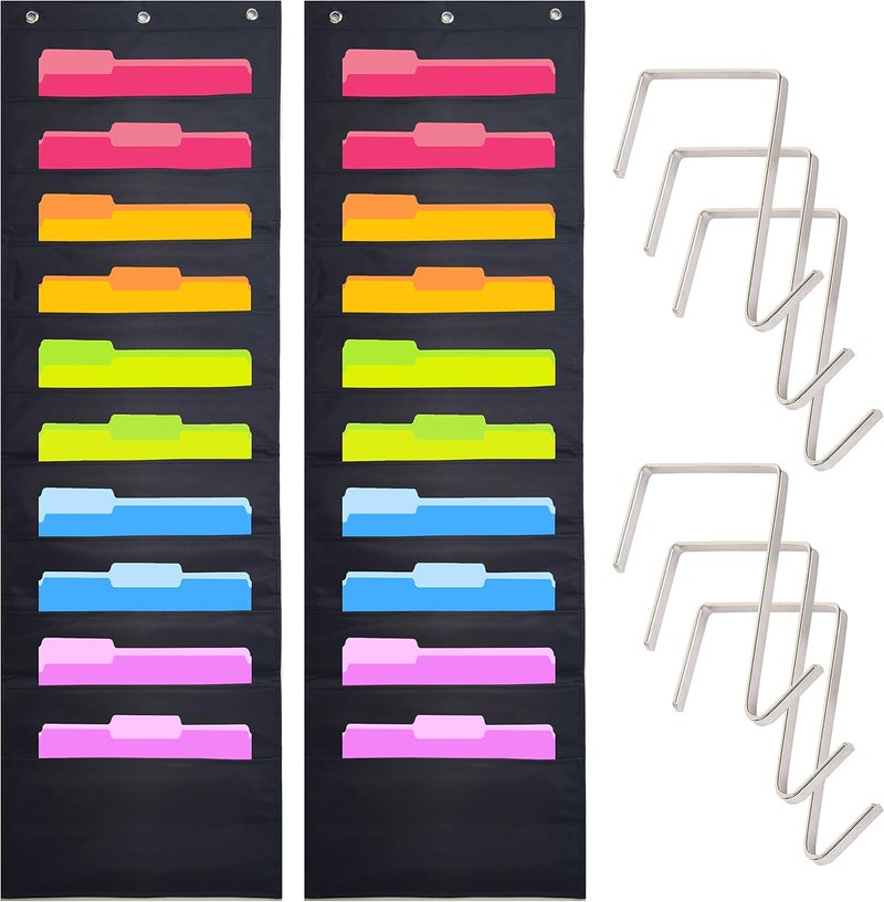 Hippo Creation Heavy Duty Storage Pocket Chart for Classroom, 10 Pocket Storage Organizer with 6 Over-Door Hangers, Hanging Wall Organizer for File Folders, School Mailbox, Home Office Papers - Black - Image 1