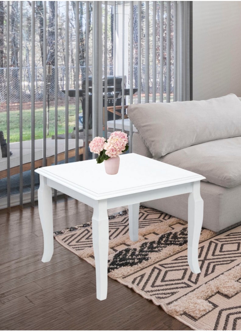 AFT - Elegant White Wooden Side Table – Classic Design with Curved Legs – Compact 55x55x45 cm Dimensions – Perfect for Living Room or Bedroom Décor. White (Arfan) - Image 1