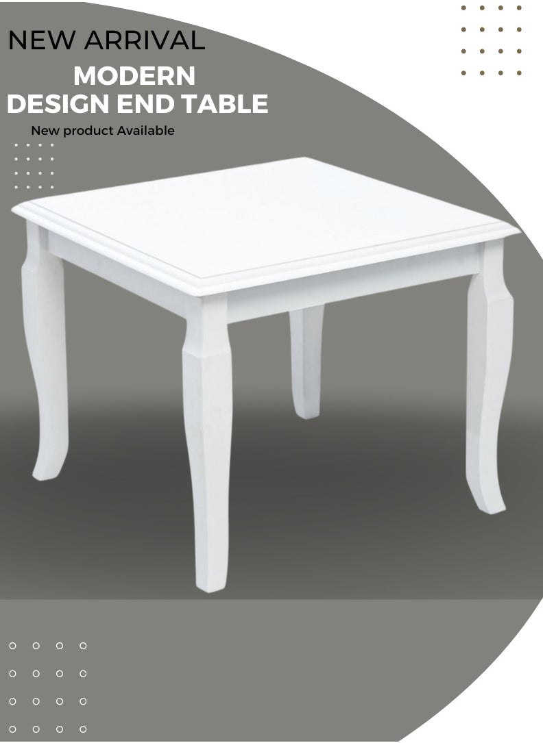 AFT - Elegant White Wooden Side Table – Classic Design with Curved Legs – Compact 55x55x45 cm Dimensions – Perfect for Living Room or Bedroom Décor. White (Arfan) - Image 1