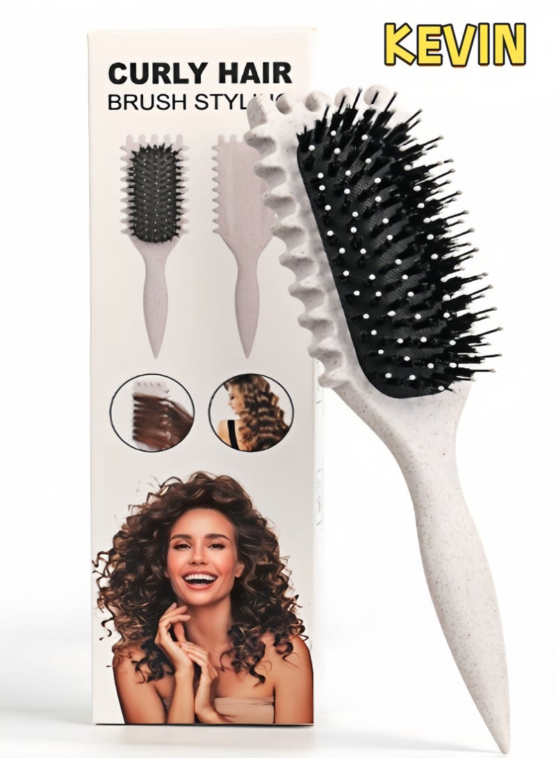 KEVIN 2025 Newest Bounce Curl Brush,Bounce Curl Defining Brush,Curl Defining Brush,Hair Brush Styling Brush,Shaping and Defining Curls for Women Girls (Color : Beige) - Image 1