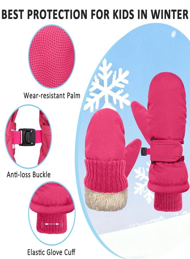 HOPSOOKEN Kids Winter Mittens Gloves Waterproof Thermal Warm Thick Fleece Snow Ski Gloves for Cold Weather Girls Boys, Rose Red, M(4-6 years) - Image 3