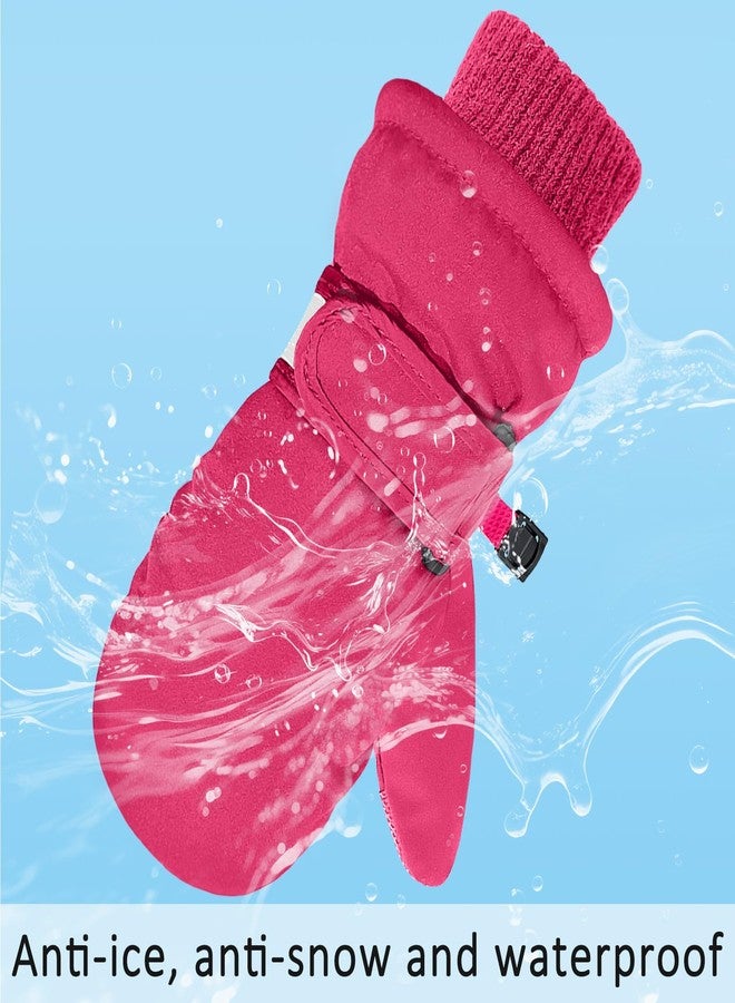 HOPSOOKEN Kids Winter Mittens Gloves Waterproof Thermal Warm Thick Fleece Snow Ski Gloves for Cold Weather Girls Boys, Rose Red, M(4-6 years) - Image 4