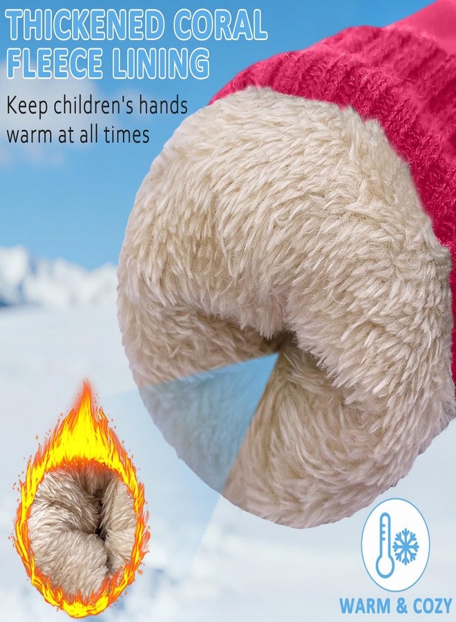 HOPSOOKEN Kids Winter Mittens Gloves Waterproof Thermal Warm Thick Fleece Snow Ski Gloves for Cold Weather Girls Boys, Rose Red, M(4-6 years) - Image 5
