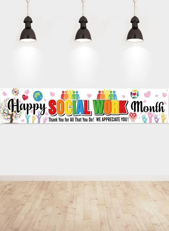 HOWAF Happy Social Work Month Decorations Banner, National Social Worker Appreciation Fence Garden Yard Decoration for Outdoor & Indoor, Thank You for All You Do Banners, We Appreciate You Party Supplies - Image 1