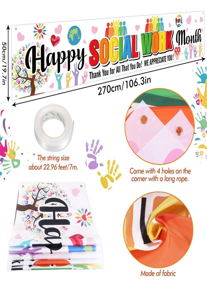 HOWAF Happy Social Work Month Decorations Banner, National Social Worker Appreciation Fence Garden Yard Decoration for Outdoor & Indoor, Thank You for All You Do Banners, We Appreciate You Party Supplies - Image 2