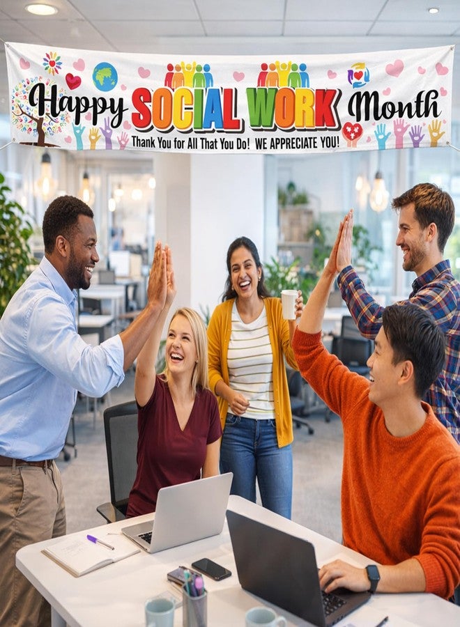 HOWAF Happy Social Work Month Decorations Banner, National Social Worker Appreciation Fence Garden Yard Decoration for Outdoor & Indoor, Thank You for All You Do Banners, We Appreciate You Party Supplies - Image 3