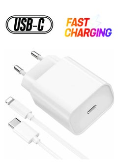 "White Type-C Fast Charging Wall Adapter with Lightning Cable"