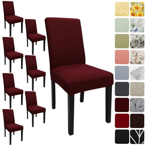 Keyroal Dining Room Chair Covers Set of 8 Stretch Solid Color Parsons Chair Slipcovers Spandex Removable Washable Kitchen Chair Protector Cover for Dining Room Hotel CeremonyBurgundy - Image 1