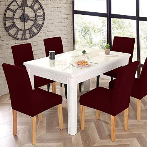 Keyroal Dining Room Chair Covers Set of 8 Stretch Solid Color Parsons Chair Slipcovers Spandex Removable Washable Kitchen Chair Protector Cover for Dining Room Hotel CeremonyBurgundy - Image 3