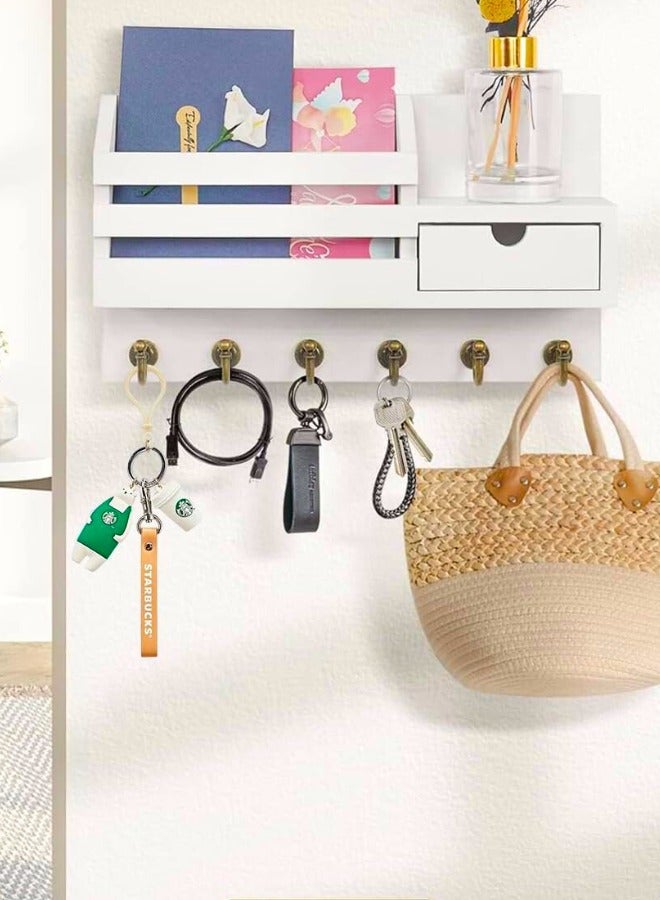 Chase Up Key and Mail Holder For Wall, Mail Organizer Wall Mount with 6 Hooks and Storage Drawer, Easy Installation Key Rack for Entryway Home Decor (A-White) - Image 2
