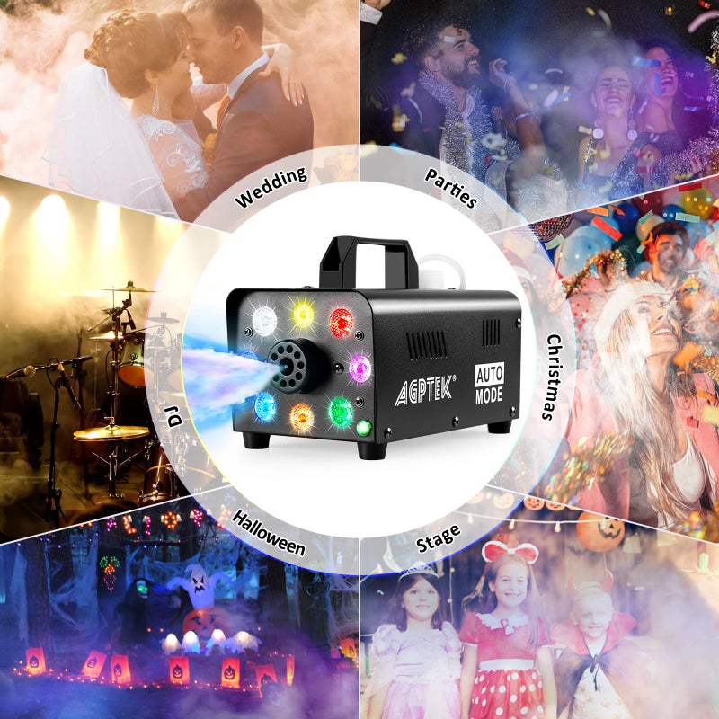 AGPTEK Fog Machine, 500W Portable Led Smoke Machine with Lights (Red, Blue, Green) & Wireless Remote Control for Halloween, Christmas, Wedding, Parties, DJ Performance & Stage Show - Image 3