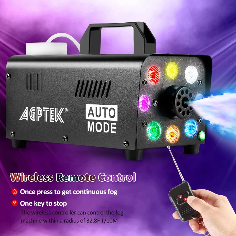 AGPTEK Fog Machine, 500W Portable Led Smoke Machine with Lights (Red, Blue, Green) & Wireless Remote Control for Halloween, Christmas, Wedding, Parties, DJ Performance & Stage Show - Image 2