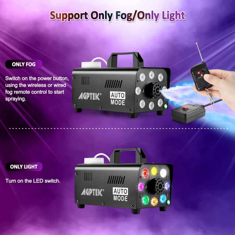 AGPTEK Fog Machine, 500W Portable Led Smoke Machine with Lights (Red, Blue, Green) & Wireless Remote Control for Halloween, Christmas, Wedding, Parties, DJ Performance & Stage Show - Image 5
