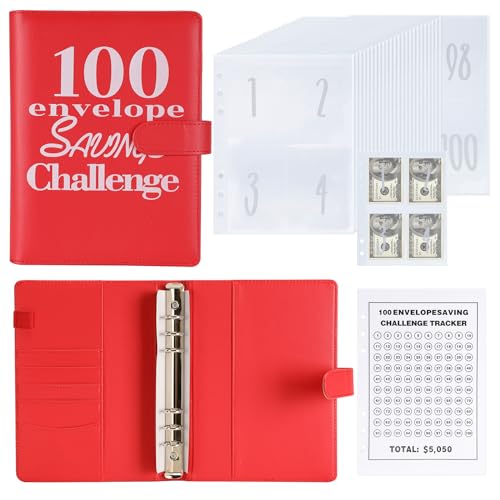 NICOOTH 100 Envelopes Money Saving Binder A5 Savings Challenge Book Easy and Fun Way to Save $5050 - Image 1