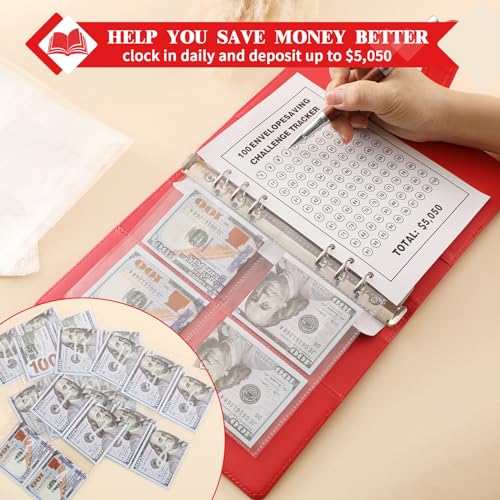 NICOOTH 100 Envelopes Money Saving Binder A5 Savings Challenge Book Easy and Fun Way to Save $5050 - Image 5