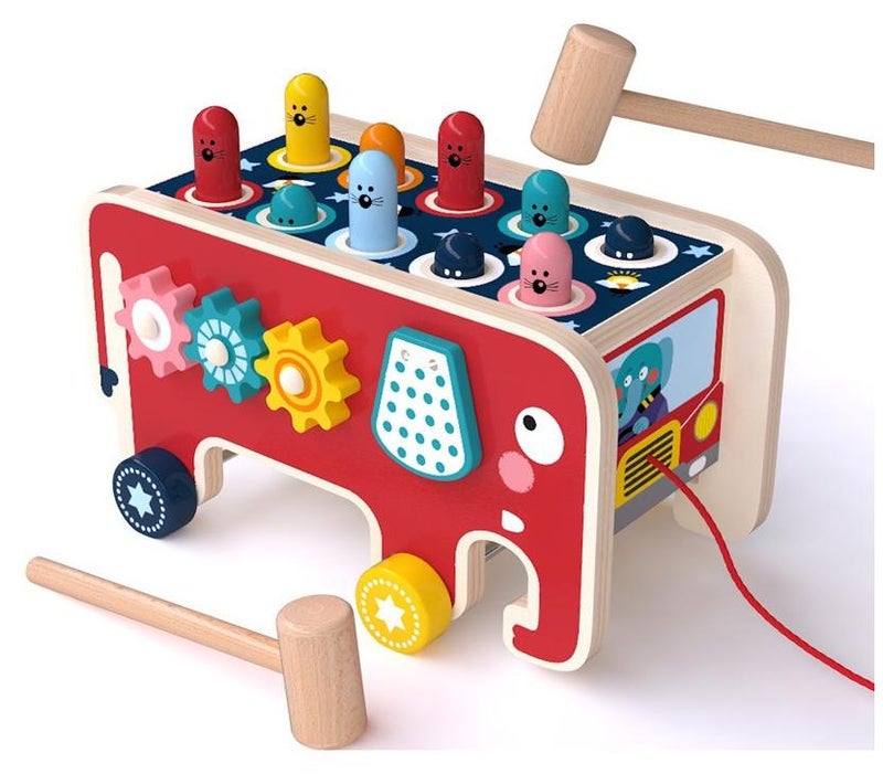 MIXDE Wooden Hammering And Pounding Toys For Toddlers Wooden Cartoon Elephant Drag Toys For Boys And Girls - Image 1