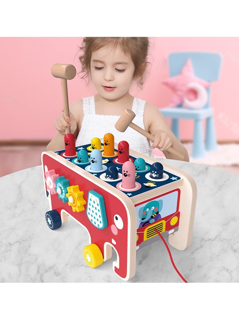 MIXDE Wooden Hammering And Pounding Toys For Toddlers Wooden Cartoon Elephant Drag Toys For Boys And Girls - Image 3