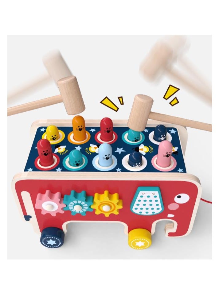 MIXDE Wooden Hammering And Pounding Toys For Toddlers Wooden Cartoon Elephant Drag Toys For Boys And Girls - Image 2