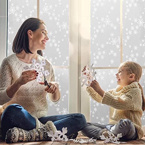 WISDOM Privacy Window Film Frosted Glass Film Static Cling Glass Film No Glue Anti-UV Window Sticker Non Adhesive for Privacy Office Meeting Room Bathroom Living Room (Snowflake Frosted, 12 x 50) - Image 3