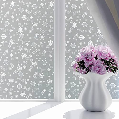 WISDOM Privacy Window Film Frosted Glass Film Static Cling Glass Film No Glue Anti-UV Window Sticker Non Adhesive for Privacy Office Meeting Room Bathroom Living Room (Snowflake Frosted, 12 x 50) - Image 1