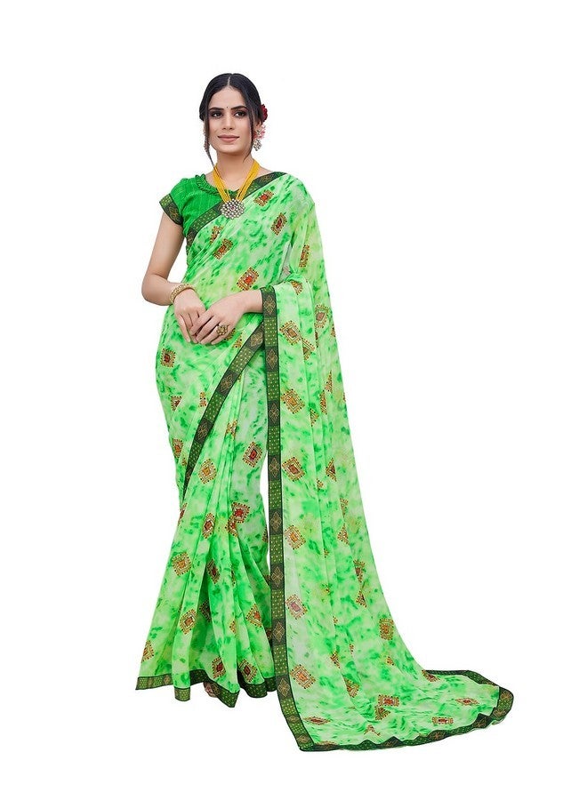 Yashika Women's Georgette Saree Printed Saree With Unstitched Blouse Material - Suitable For All Indian Occasions and Festivals (AZ-YS-OG-KAJUKATRI PARROT GREEN) - Image 1