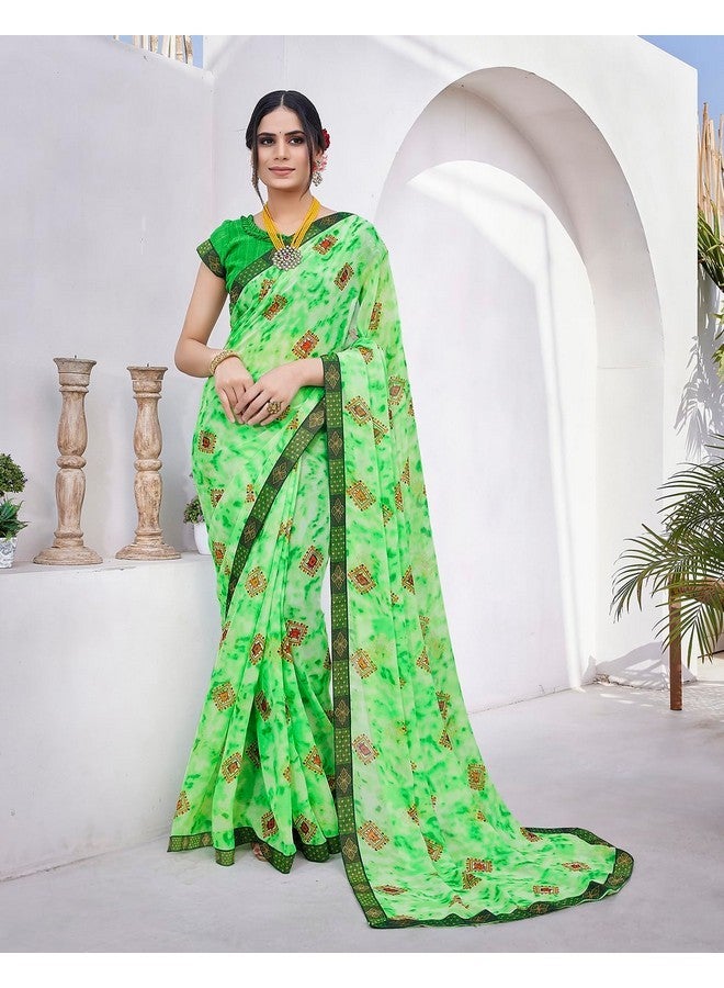 Yashika Women's Georgette Saree Printed Saree With Unstitched Blouse Material - Suitable For All Indian Occasions and Festivals (AZ-YS-OG-KAJUKATRI PARROT GREEN) - Image 3