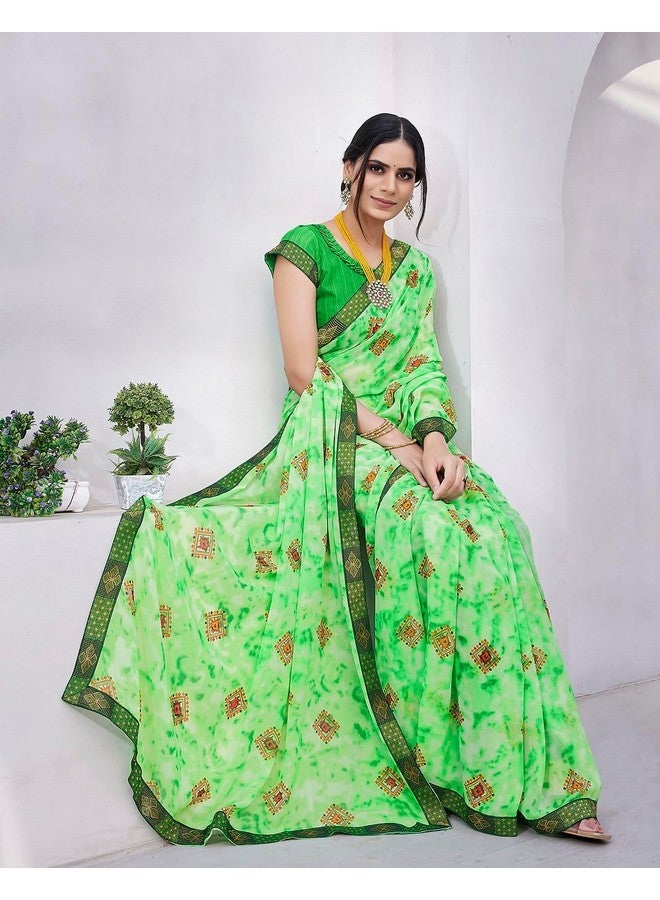 Yashika Women's Georgette Saree Printed Saree With Unstitched Blouse Material - Suitable For All Indian Occasions and Festivals (AZ-YS-OG-KAJUKATRI PARROT GREEN) - Image 5