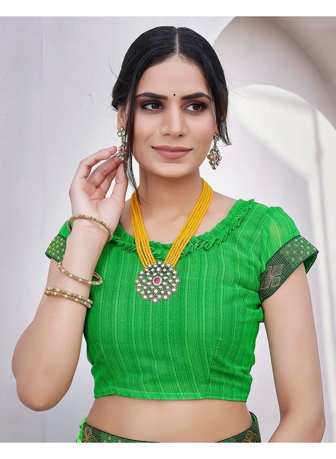 Yashika Women's Georgette Saree Printed Saree With Unstitched Blouse Material - Suitable For All Indian Occasions and Festivals (AZ-YS-OG-KAJUKATRI PARROT GREEN) - Image 2