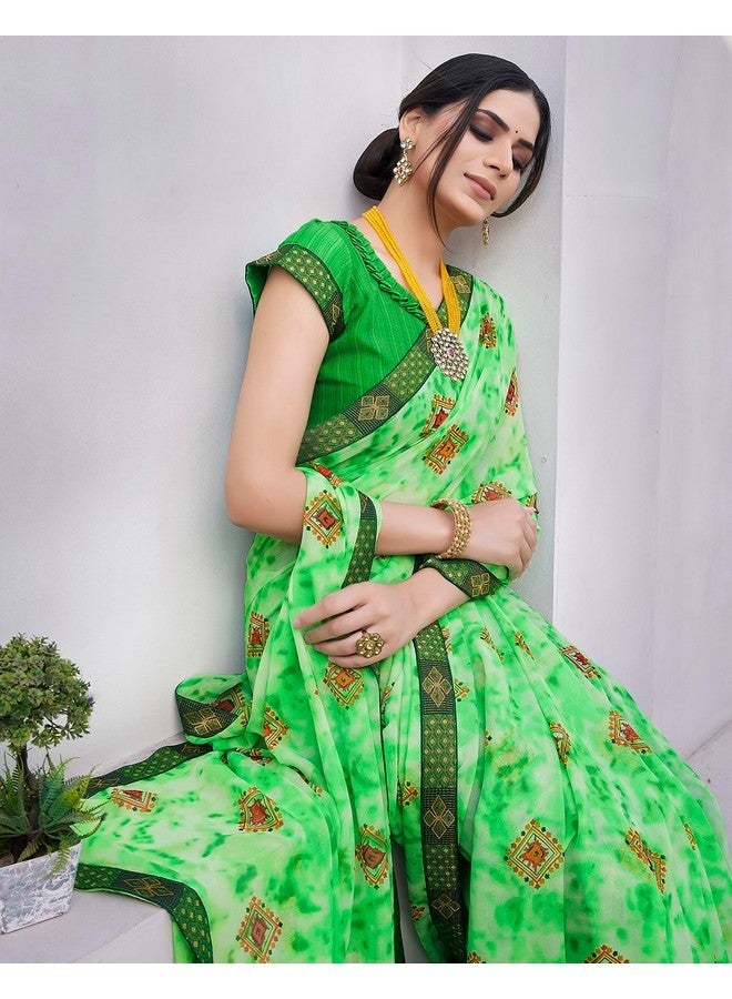 Yashika Women's Georgette Saree Printed Saree With Unstitched Blouse Material - Suitable For All Indian Occasions and Festivals (AZ-YS-OG-KAJUKATRI PARROT GREEN) - Image 4