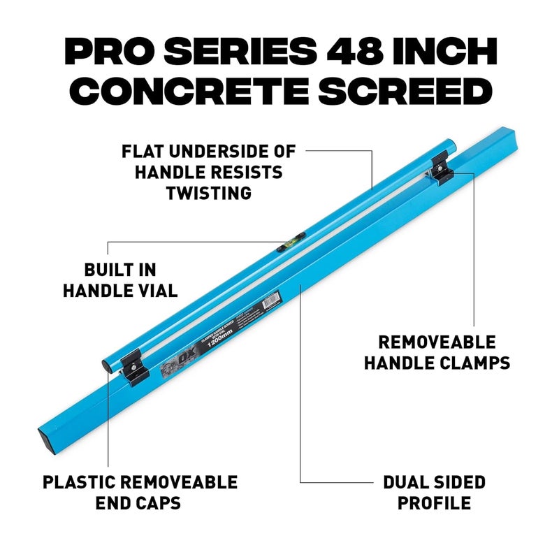 Ox TOOLS Pro Series 48 Inch Concrete Screed with Leveling Vial | Heavy Duty Structural Alloy | Ergonomic Handle Grip | Lightweight & Reversible | Internal Strength Support Bars | 1200mm | P021312 - Image 2