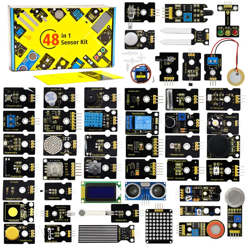 KEYESTUDIO 48 Sensors Modules Starter Kit for Arduino with LCD, 5v Relay, Sound, LED Modules, Servo Motor, Motion, Pressure Sensor, Gas Sensor, etc.Programming for Beginners Adults Learning - Image 1