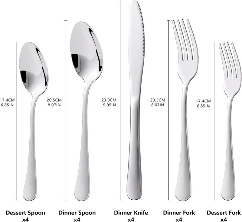KitchenBoss Cutlery Set for 4 People: Cutlery Set 20 Pieces, Cutlery Set, Stainless Steel Cutlery, Dishwasher-Safe, Silver - Image 2