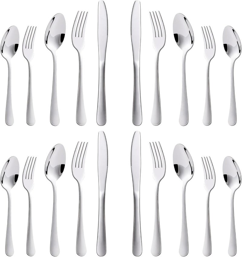 KitchenBoss Cutlery Set for 4 People: Cutlery Set 20 Pieces, Cutlery Set, Stainless Steel Cutlery, Dishwasher-Safe, Silver - Image 1