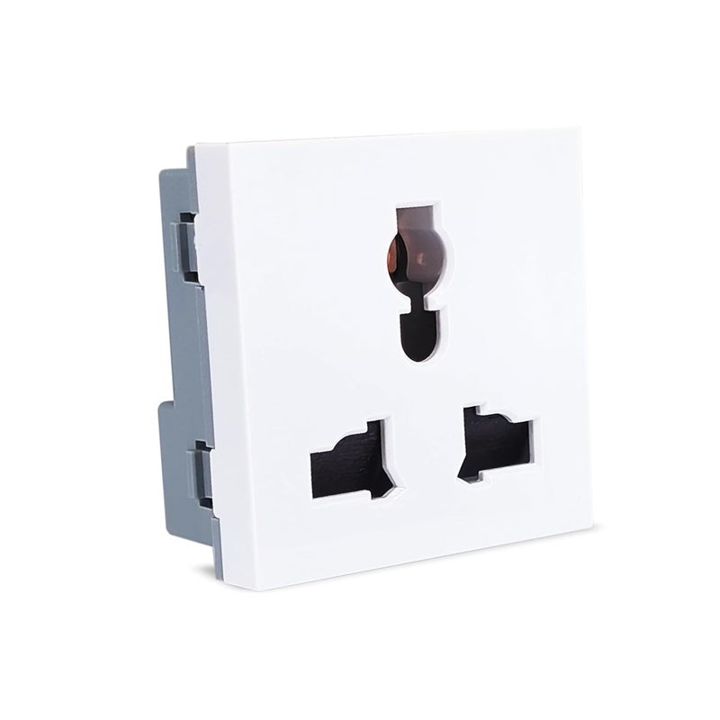 MX 3-Pin Universal Shuttered Socket, 2-Module 13A 250V – Compatible with UK & European Plugs, Modular 45×45 mm Faceplate, Child Safety, Electrical Wall Socket - Image 1