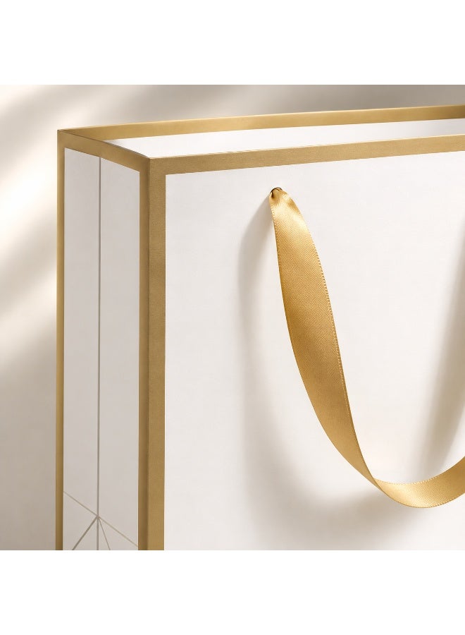 12 Pcs White Paper Gift Bags With Gold Border Trim Satin Ribbon Handles for Ramadan Eid Wedding Birthday Party Present Daily Gift Packaging - Image 3