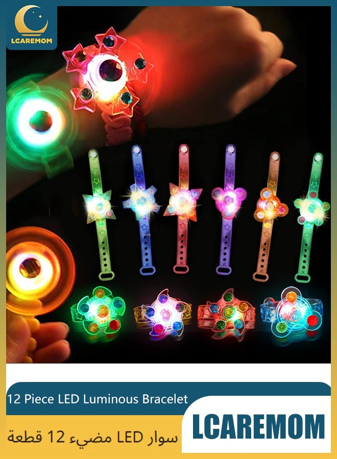 LCAREMOM 12 Piece LED Luminous Fidget Spinner Bracelet Gift Bag Party Favors Set, 3 LED Color Party Bracelet, Glow in the Dark Party Supplies Party Supplies for Kids' Birthdays, Holidays, and Special Occasions (Random Colors and Various Styies) - Image 1