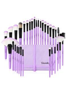 Yuwaku Makeup Brush 32Pcs, Purple Professional Make Up Brushes Set With Soft Bristles Kabuki Foundation Powder Eyeshadow Eyeliner Blush Concealer Brush With Travel Makeup Bag (Purple)