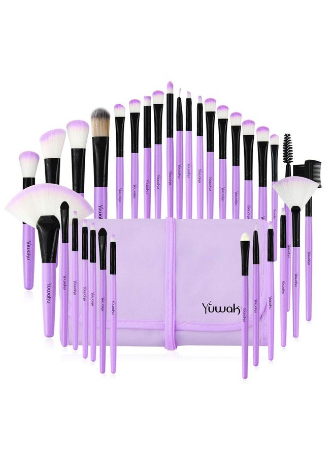 Daxstar - Yuwaku Makeup Brush 32Pcs, Purple Professional Make Up Brushes Set With Soft Bristles Kabuki Foundation Powder Eyeshadow Eyeliner Blush Concealer Brush With Travel Makeup Bag (Purple) - Image 1