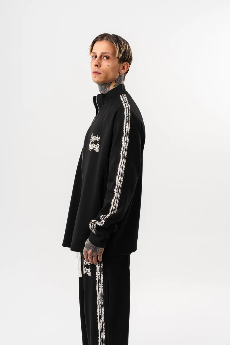 RESPIRE Men's Splash Striped Stand Collar Doubleface Zip Oversize Sweatshirt Black