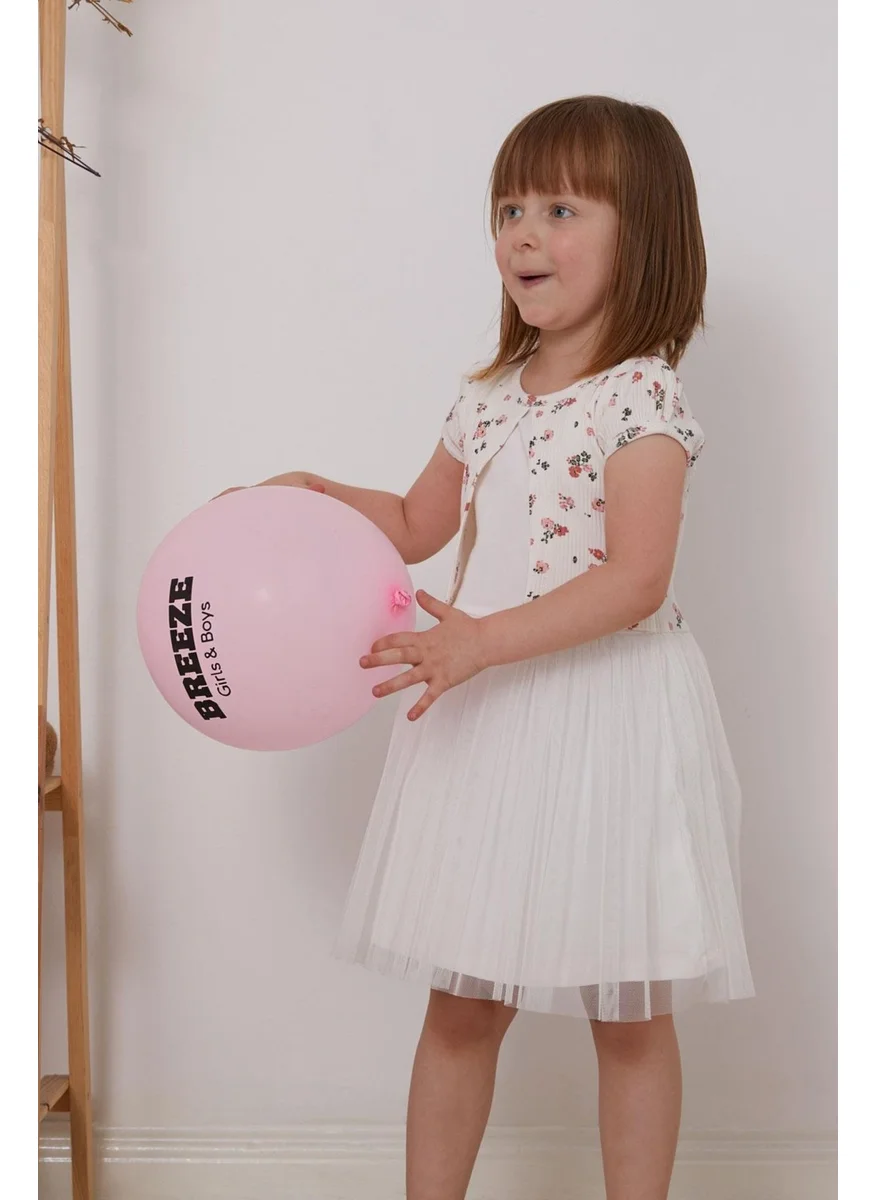 Breeze Girl's Dress, Floral Patterned, Embroidered, Age 3-8, Ecru
