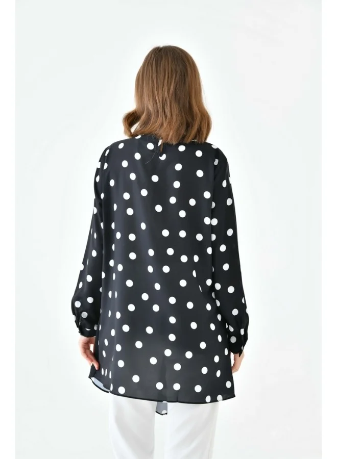 Hoxton Gal Black & White Polka Dot Layered Tunic with Long Sleeves Oversized Crew Neck Top
