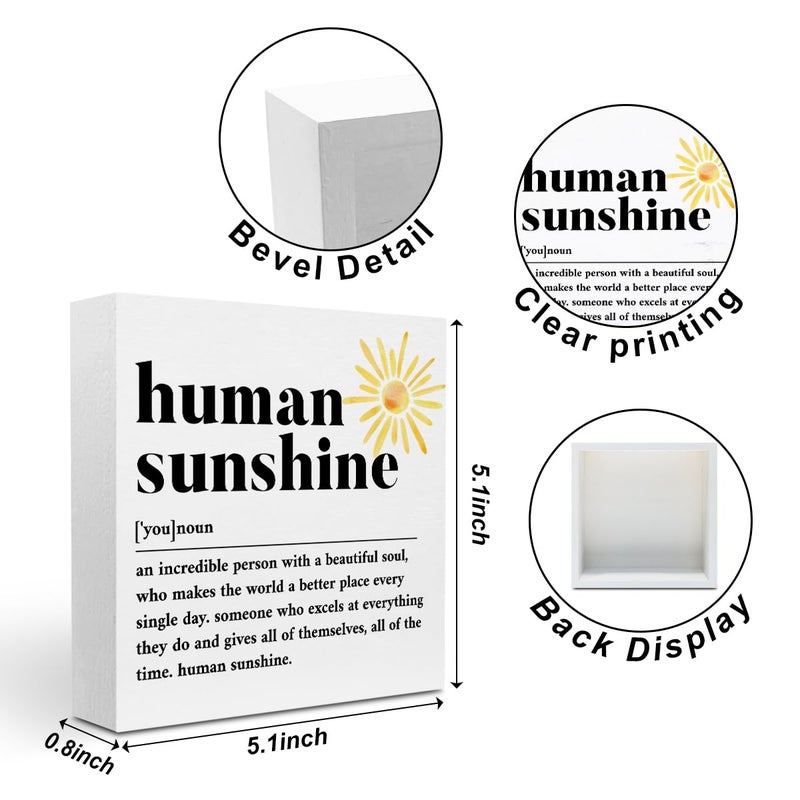 CQM Sunshine Gifts for Women, Inspirational Gifts Human Sunshine Wood Box Sign, Thank You Gifts Appreciation Gifts for Teacher Friends Coworkers Nurse Christmas, Office Home Desk Cubicle Table Shelf Decor - Image 2